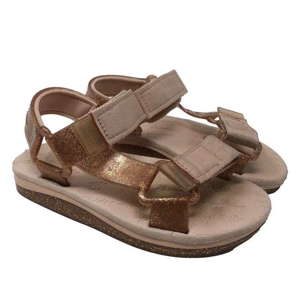 Mini Melissa Papete + Rider Good Times Pink Glitter Strappy Sandal Girls 12
